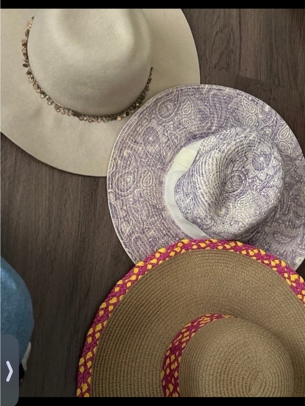 ASOS Straw Sun Hat Trio — Tan, Cream, Purple Accents